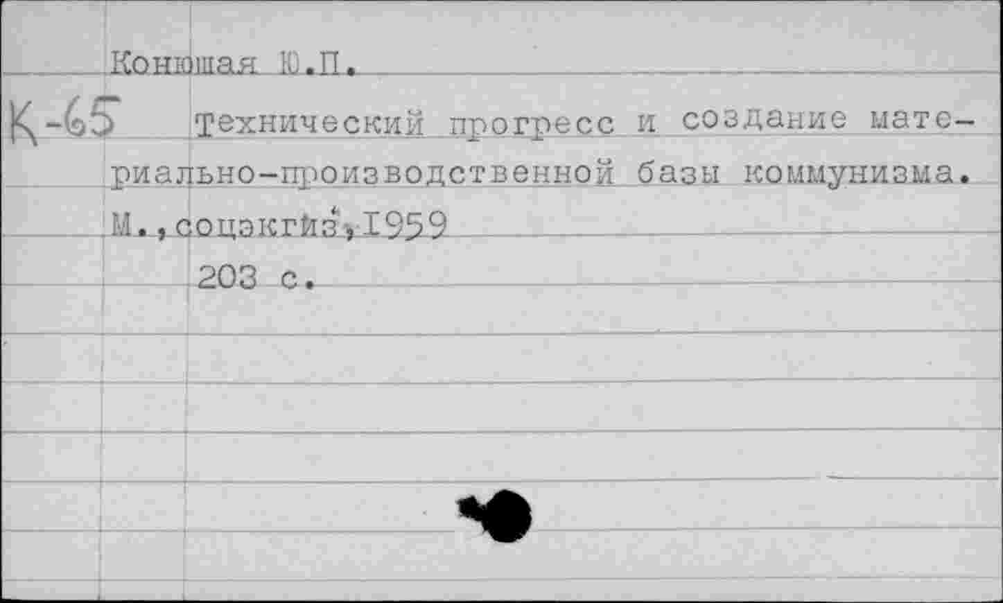 ﻿... Конюшая _JLL.II. 		 	-	- -	-
К	технический прогресс и создание мате—
риально-производственной базы коммунизма. М соцзкгйч' 1959
203 с.




^0^
